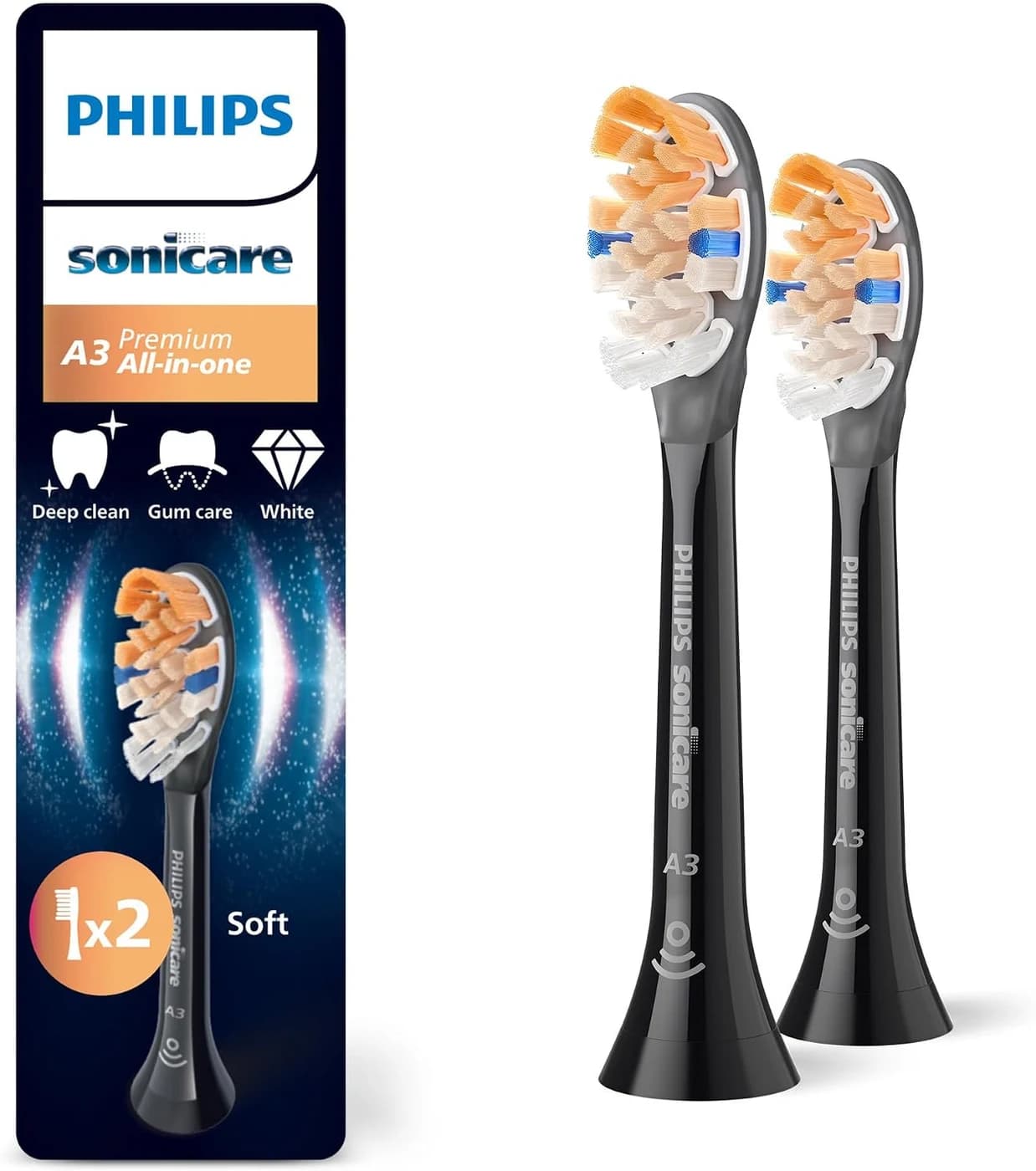 Philips Sonicare A3 Premium All-in-One Toothbrush Heads Black 2 Pack HX9092/88