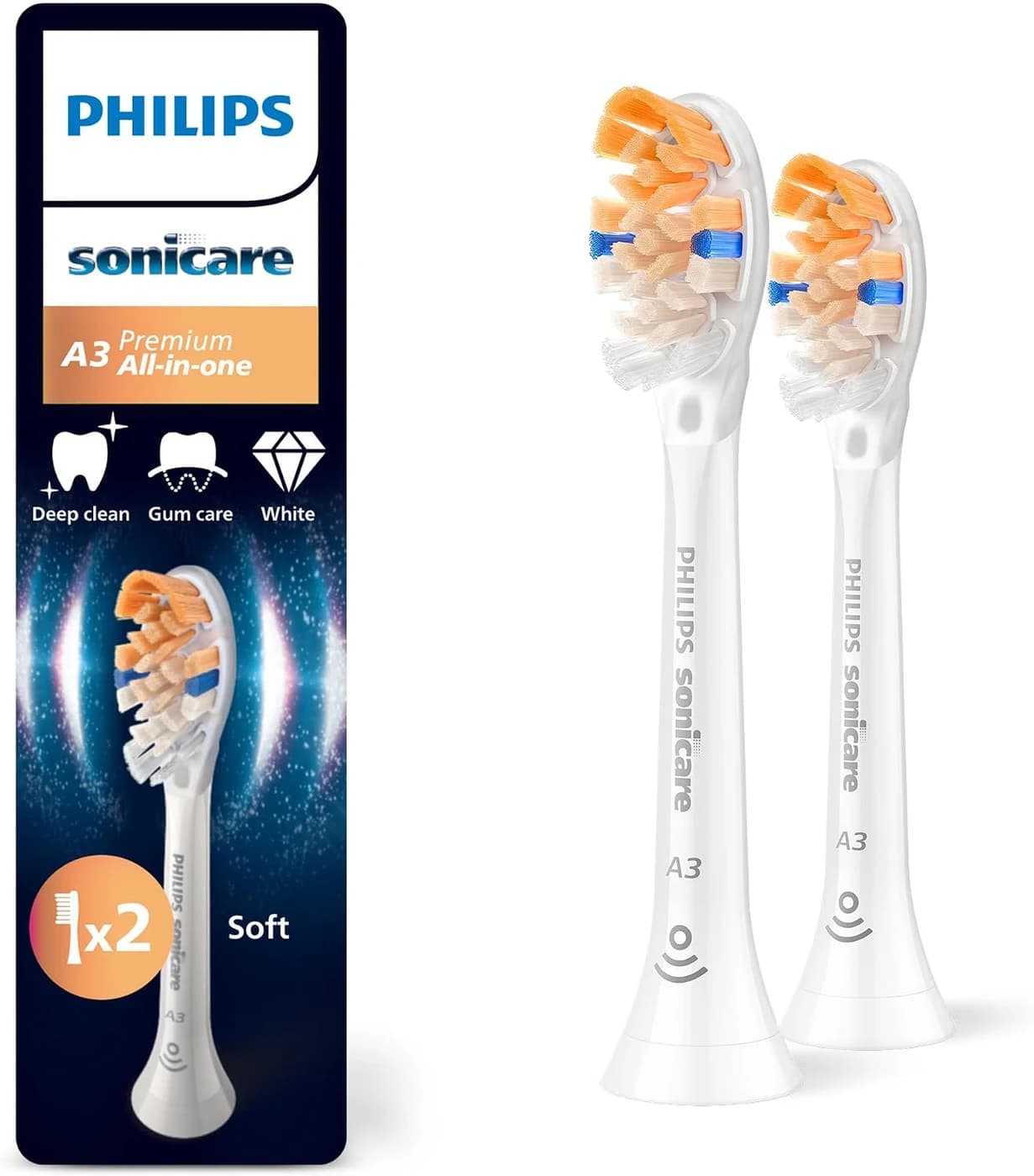 Philips Sonicare A3 Premium All-in-One Toothbrush Heads White 2 Pack HX9092/87