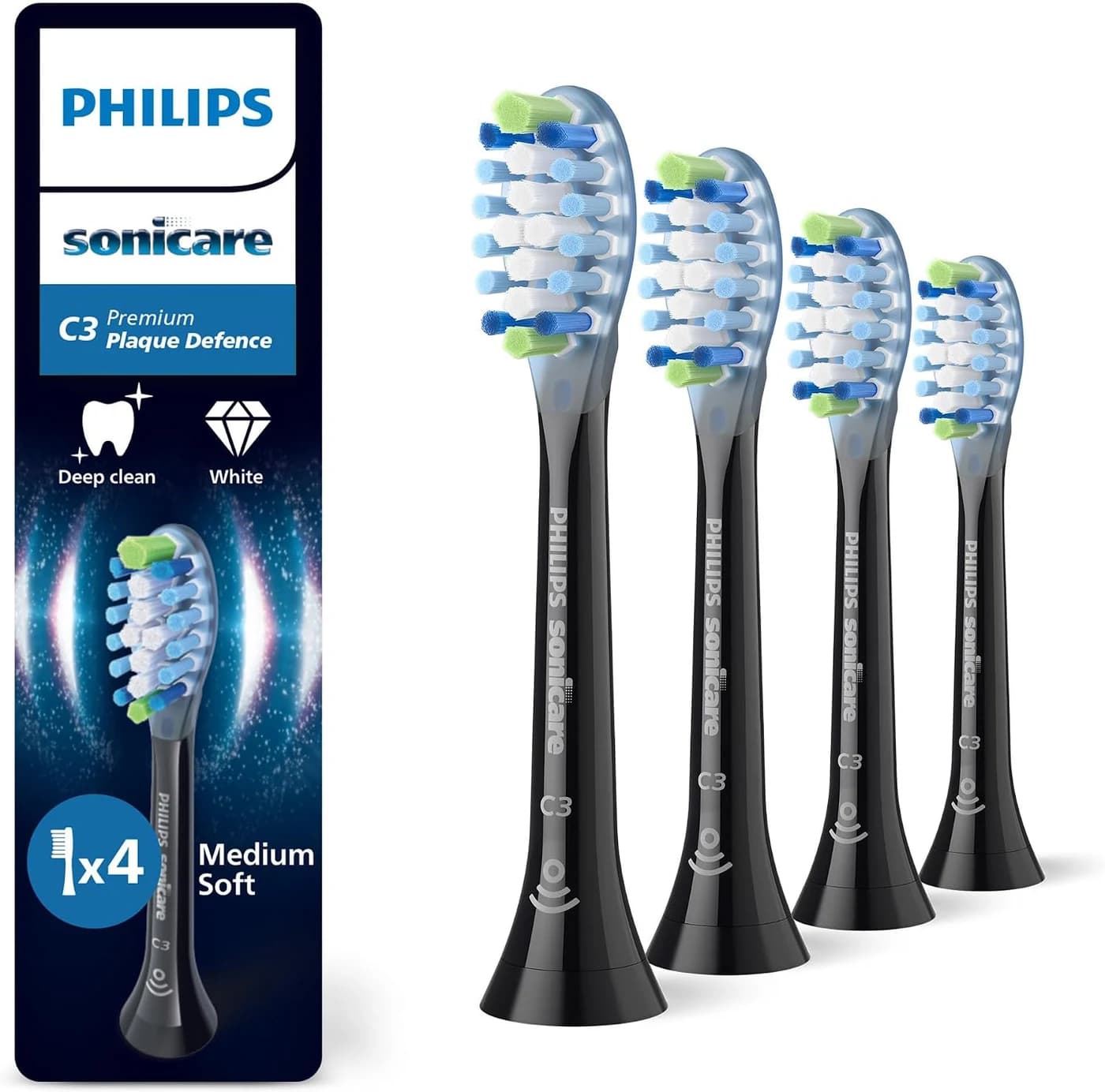 Philips Sonicare C3 Premium Plaque Defence Toothbrush Heads Black 4 Pack HX9044/88