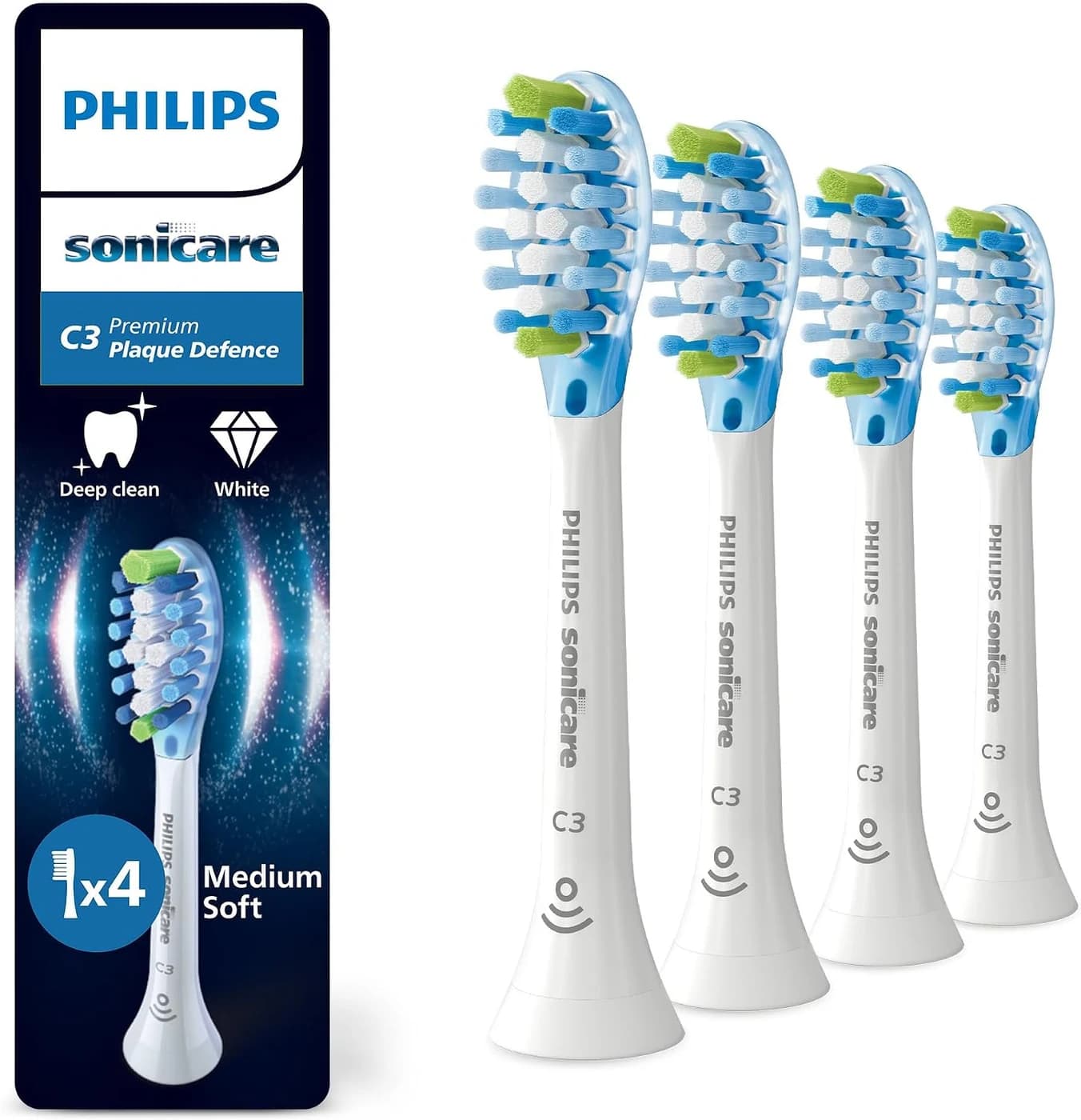 Philips Sonicare C3 Premium Plaque Defence Toothbrush Heads White 4 Pack HX9044/87